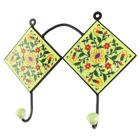 Ceramic Wheel Flower Tile Hook in Pea Green